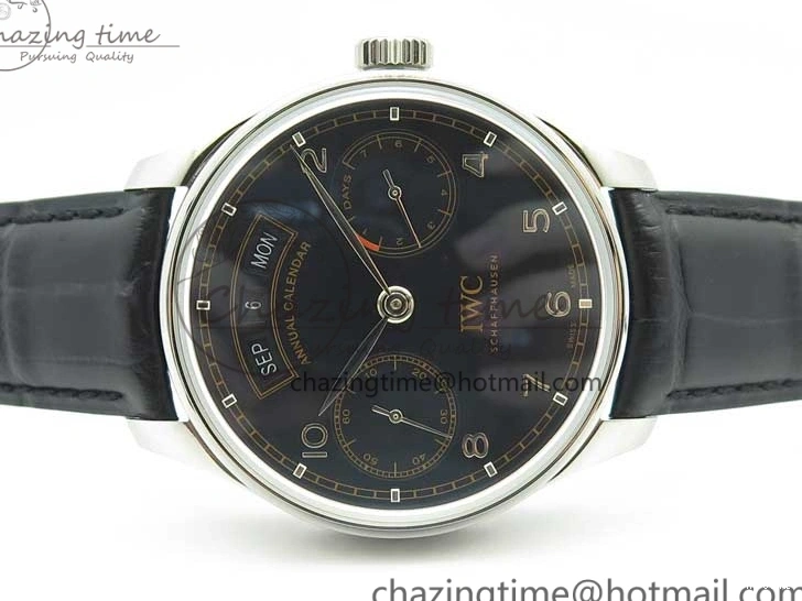 MIROTIME 0108 Portuguese Real PR Real Annual Calendar IW503502 ZF 1:1 Best Edition Black Dial Steel Markers on Black Leather Strap A StreetReady 7134